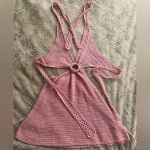 Pink Knit Dress with Halter Tie Top/Back & Cut Outs- NEVER WORN